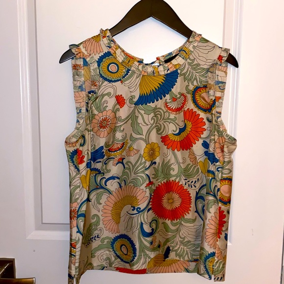 J. Crew Tops - J. Crew Ornate Floral Ruffle Silk Top Style G2216